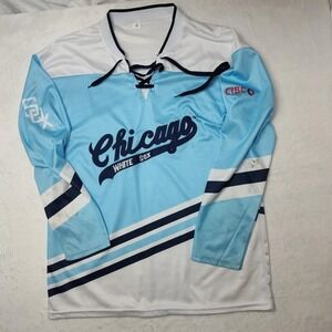 Chicago White Sox Shirt Mens Medium Blue White MLB Baseball Lace Up Jersey